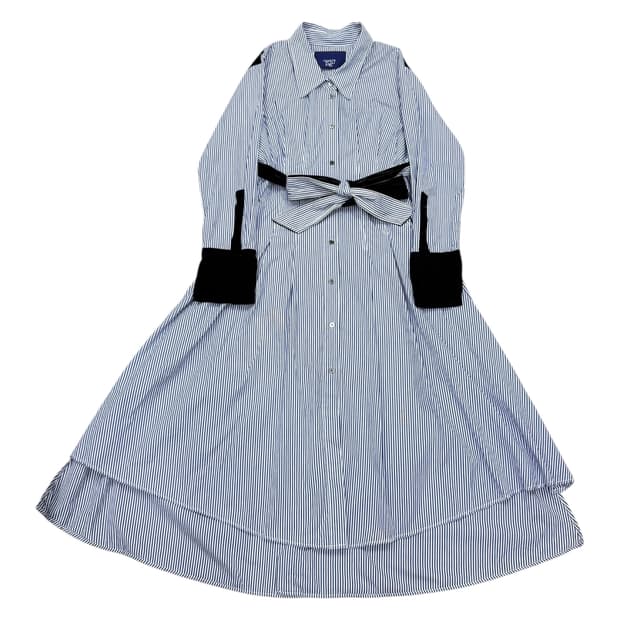 럭키슈에뜨 스트라이프 벨벳 벨트 셔츠 롱 원피스 36