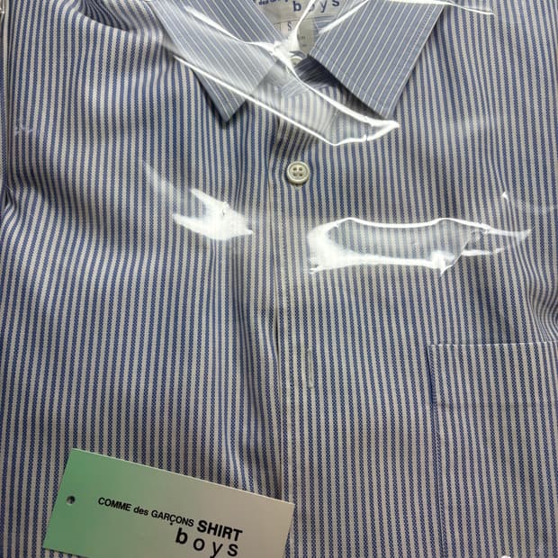 꼼데가르송 서츠 보이 스트라이프 깅엄 배색 셔츠