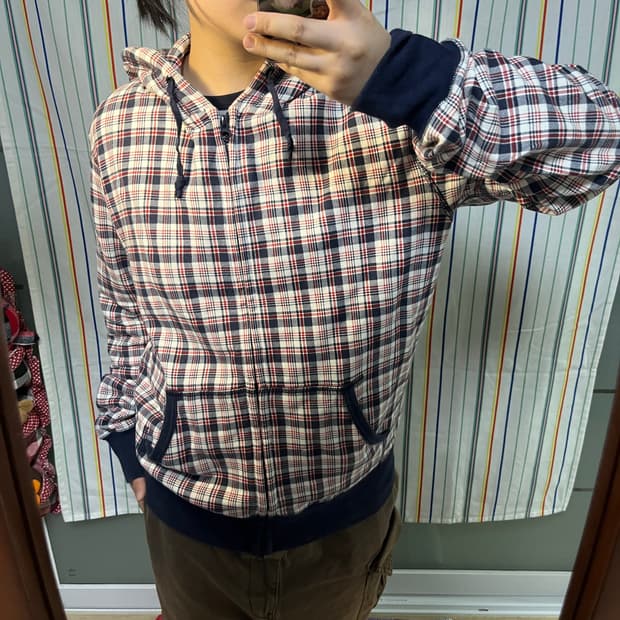 올드 유니클로 체크 후드집업