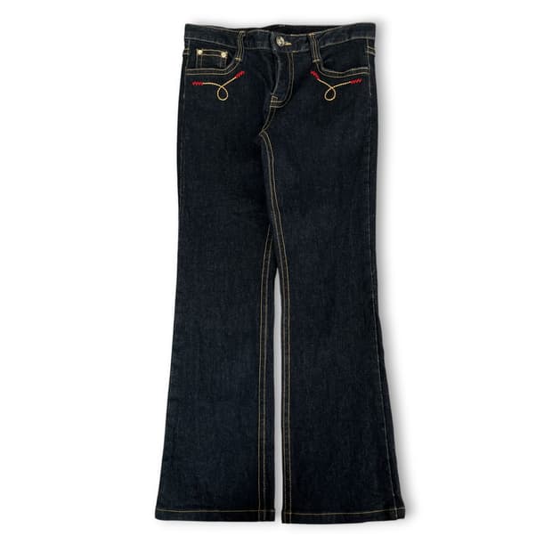 빈티지 스티치 지퍼 디테일 진청 생지 세미부츠컷 데님M