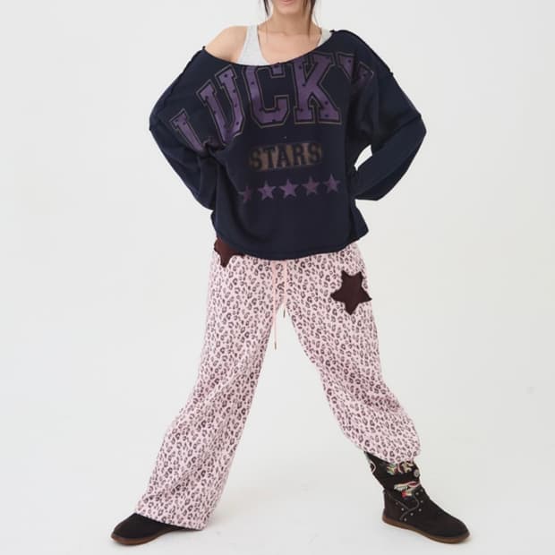 익스파이어드걸 럭키스타 스웻 셔츠 원숄더 네이비