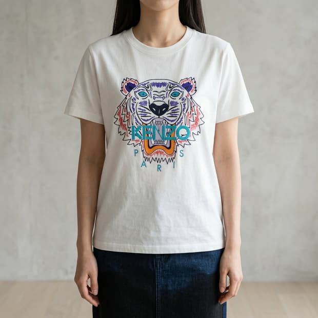 [정품] 겐조(KENZO) 타이거 자수 반팔 티셔츠 화이트 55-66