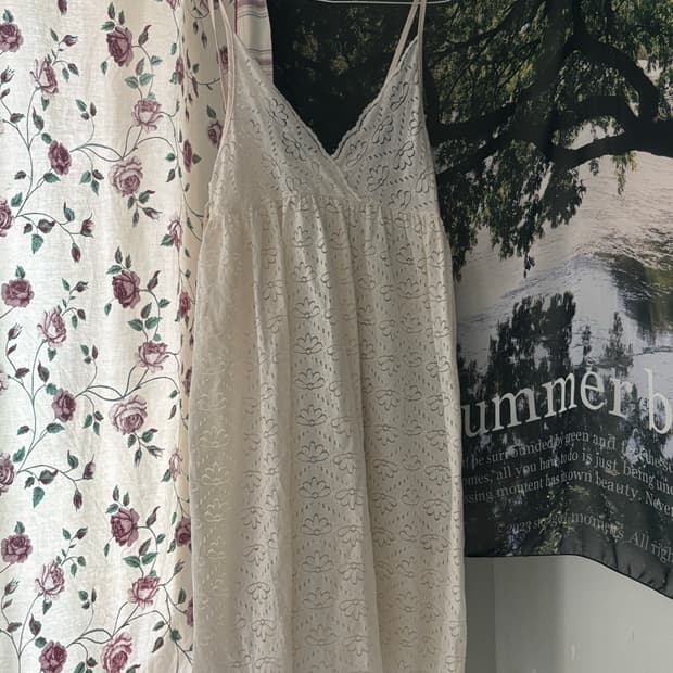 레이스 레이어드 끈나시 원피스 빈티지 모리걸