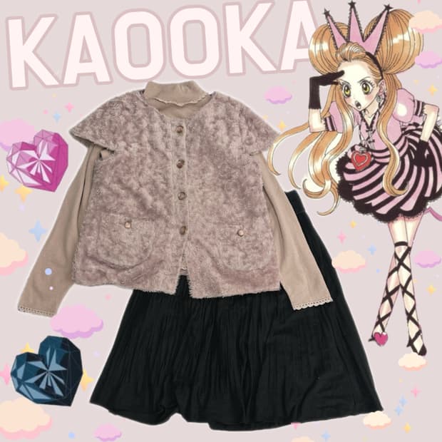 💌슈슈룬 쇼콜라 퍼 코디세트💌 조끼 핑크 히메 러블리 갸루 양산형