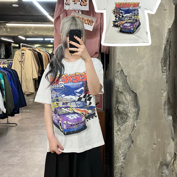 예스아이씨 빅 프린팅 반팔 티셔츠 화이트  M  #csz3370