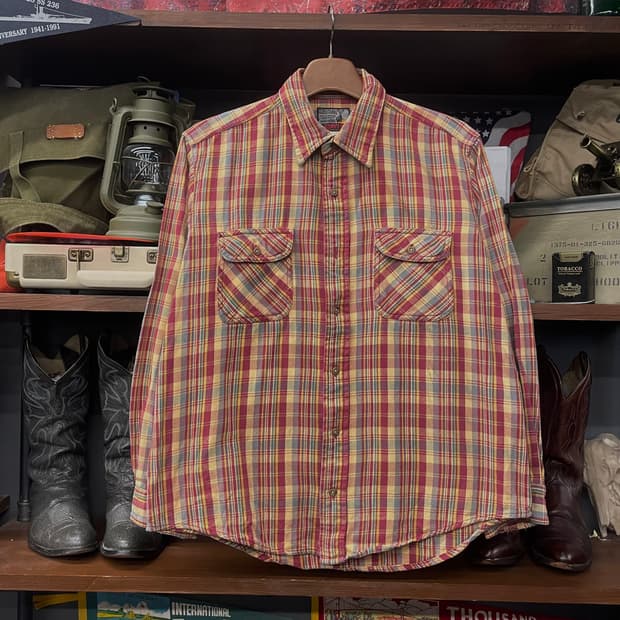 00s 에드윈 아웃도어 플란넬 체크 포켓 셔츠 N296