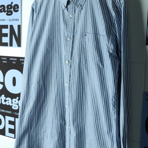 (L-XL) 타미힐피거 셔츠 남방 블루 스트라이프 아메카지-H32713