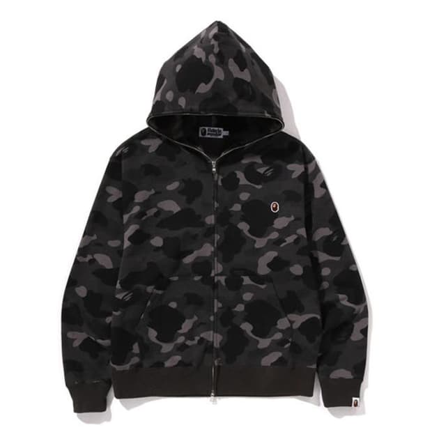 베이프 원포인트 컬러 카모 크롭 풀 후드집업 L