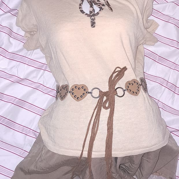 갸루 호피 리본 블라우스