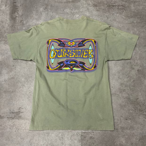90s Quiksilver 트라이벌 그래픽 백프린트 티셔츠