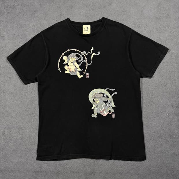 Japanese vintage 풍신뇌신 도깨비 블랙 반팔