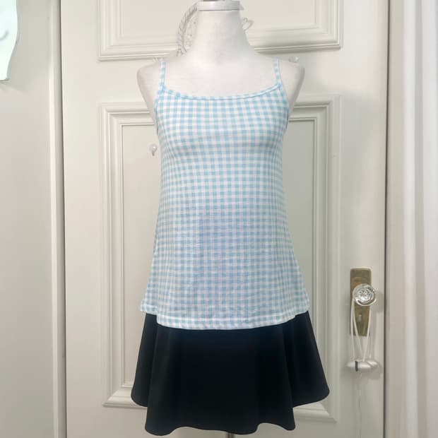 white blue check cotton sleeveless