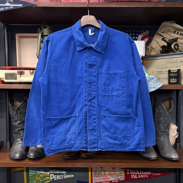 70s 프렌치 워크자켓 코튼트윌 라운드포켓 빈티지 워싱 N672