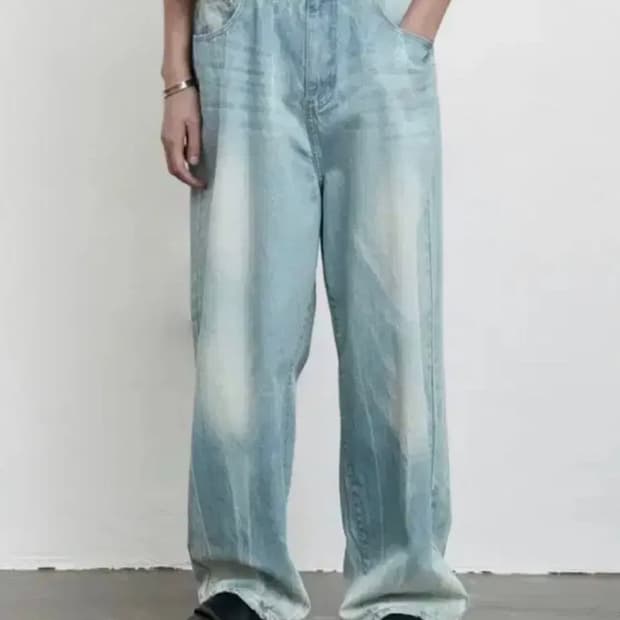 이에이 워싱 데님 와이드 팬츠