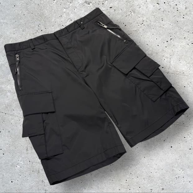 [88] 시스템 나일론 버뮤다 블랙 지퍼 포켓 카고 반바지 C381