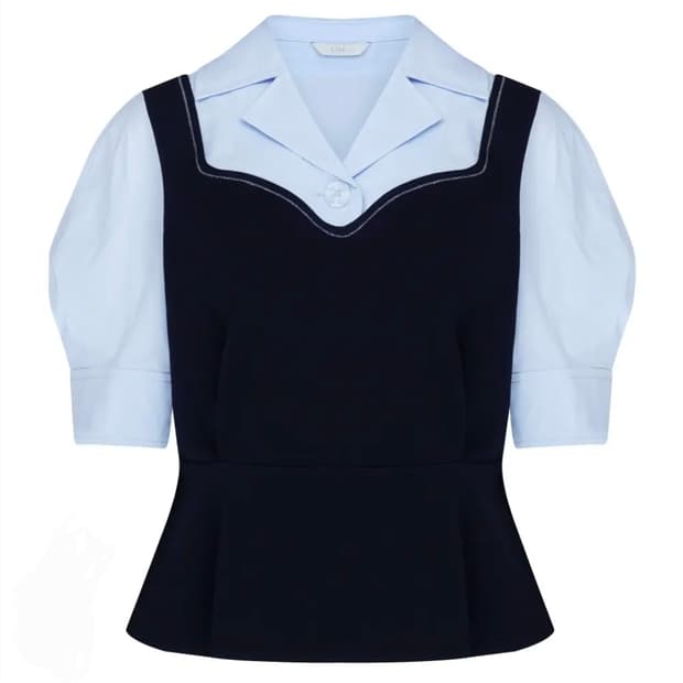 LINE 라인어디션 뷔스티에 퍼프 페플럼 블라우스