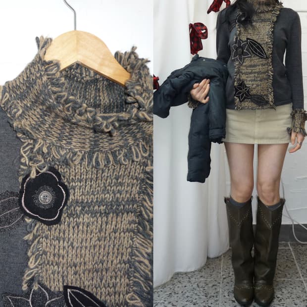 Vintage flower charcoal knit