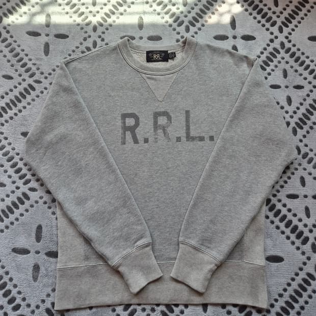 rrl 더블알엘 로고 크루넥 플리스 스웻 맨투맨 그레이
