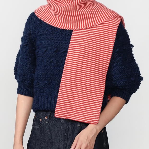 스트라이프 레드 울 머플러 목도리 새제품