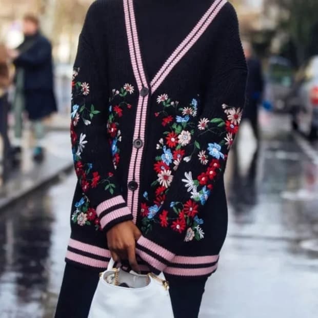 마쥬 maje 플로럴 자수 니트 가디건