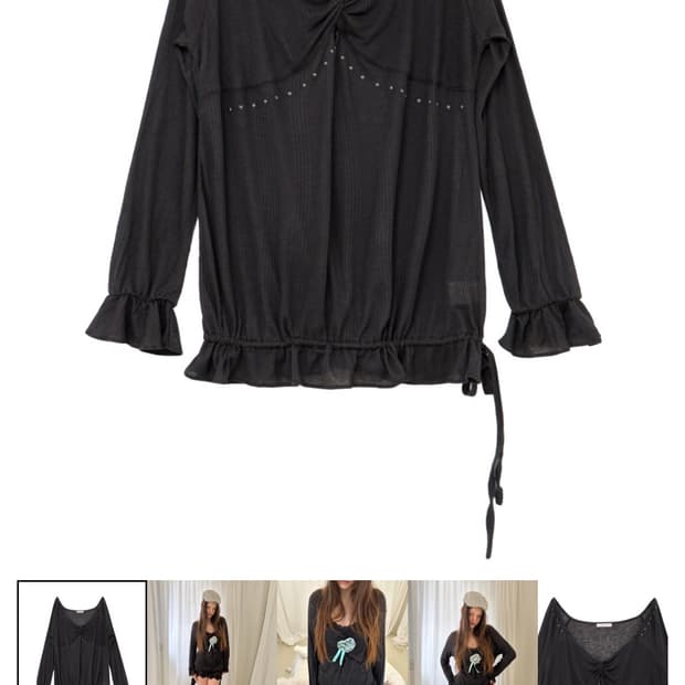 헤티 러플 블라우스 차콜 Sheer Twist Ruffle Blouse