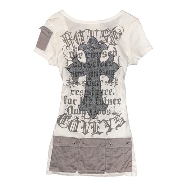 DURUR 스터드 십자 글리터 자수 반팔티 펑크y2k갸루