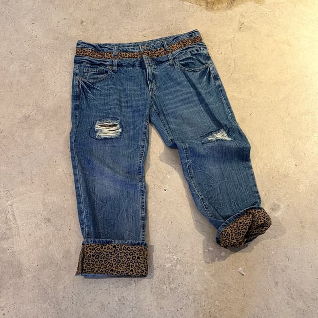 Leopard Point 2 Belt Big Denim Pants