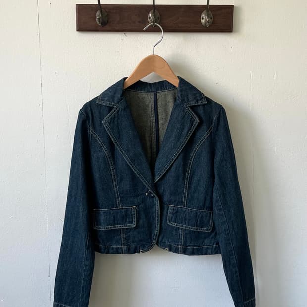 Japan vtg 원버튼 크롭 데님 자켓