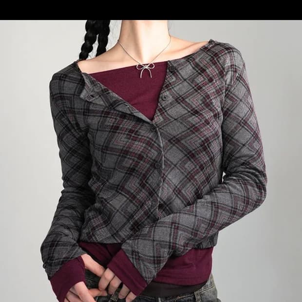 체크가디건 