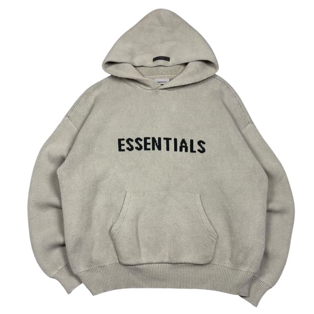 에센셜 아이보리컬러 스펠아웃로고 니트 후드티