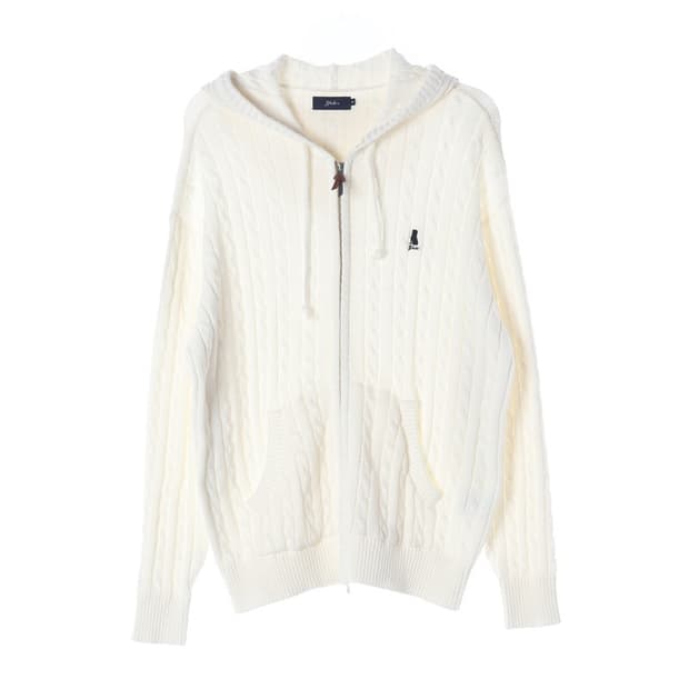 YALE 케이블 니트 후드 집업 아이보리 M