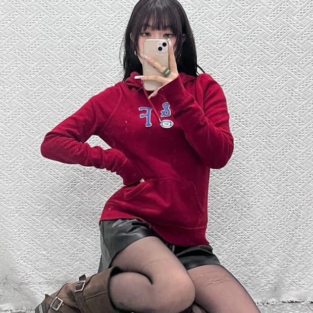 아베크롬비 Y2K 레트로 00's 딥레드 딱붙핏 후드티 L C11070