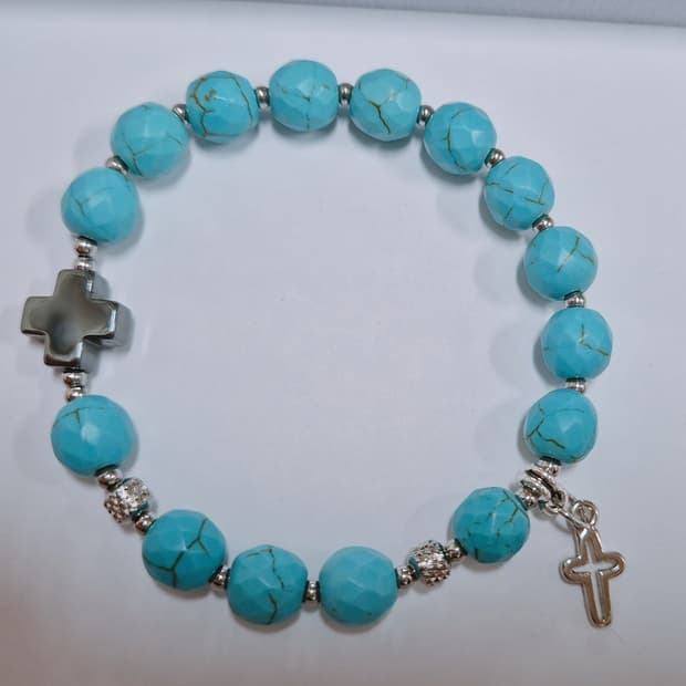 터키석&헤마타이트 원석 묵주 팔찌