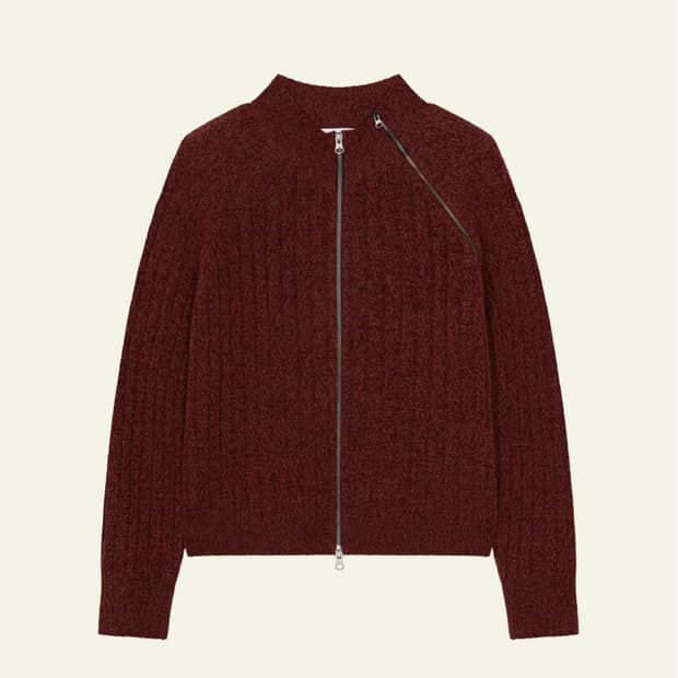 [2, 새상품] 웨이비니스 다이애그널 풀집업 니트웨어 멜란지 레드