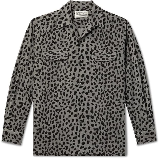 [L] 와코마리아 레오파드 울 셔츠 그레이