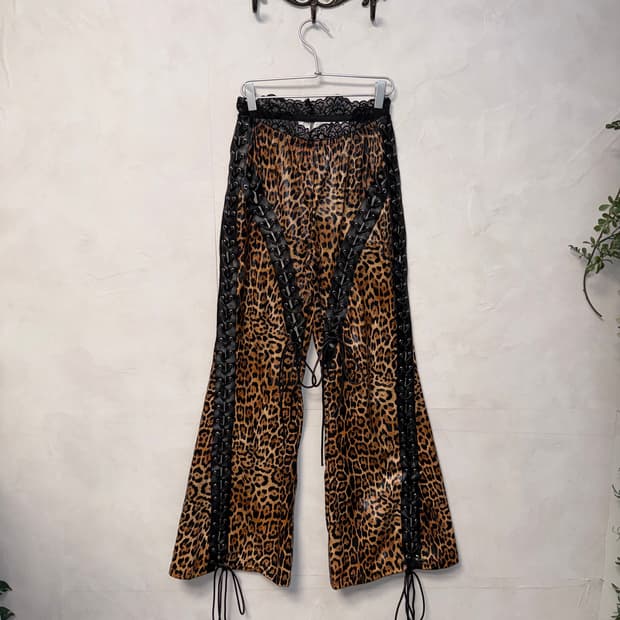 Brown leopard laceup bootscut pants