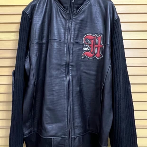 하버드 남성 블랙 바시티가죽자켓 
