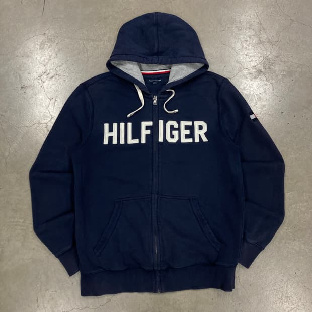 타미힐피거 네이비 컬러 스펠아웃 후드집업