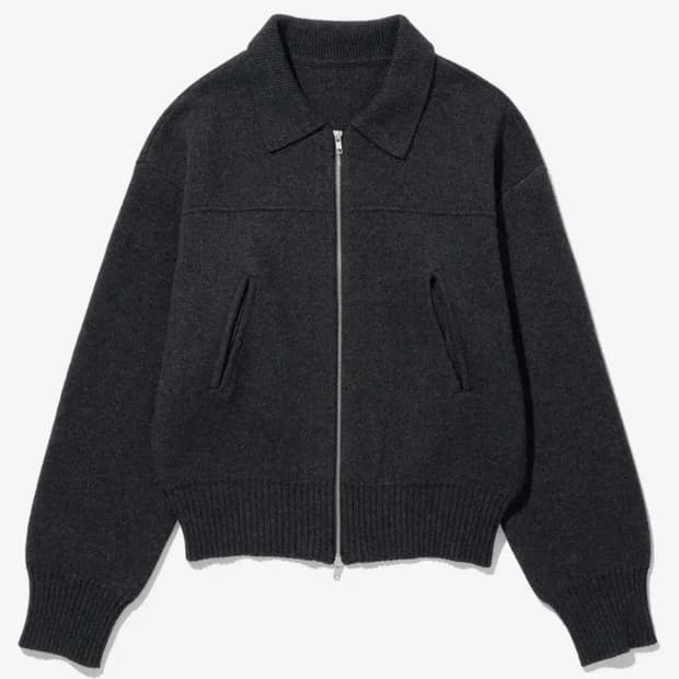 (L) 밀로아카이브 자카드 니트 블루종 [다크 그레이]