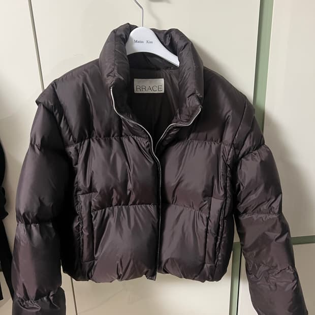 RRACE 레이스 크롭 푸퍼 크롭 자켓 브라운