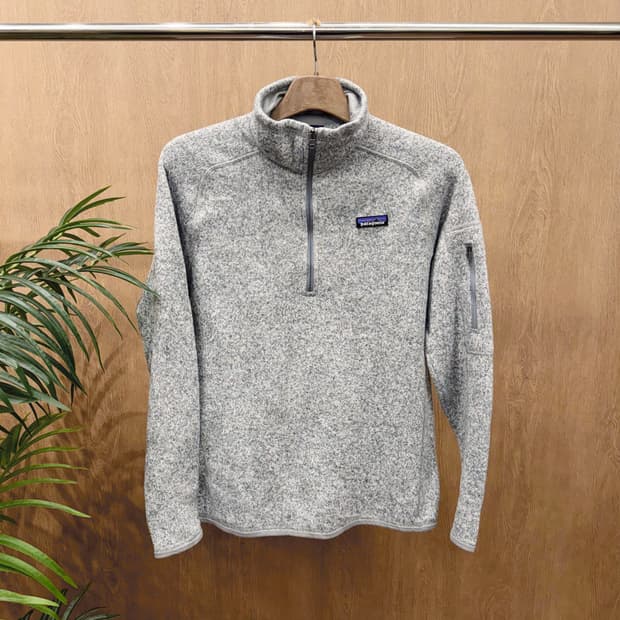 파타고니아 하프 집업 플리스 자켓 로고 패치 파이핑 디테일 라이트 그레이