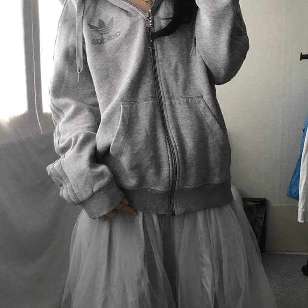 아디다스 그레이 삼선 후드집업