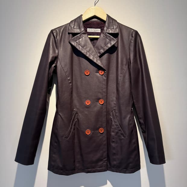 90s Faux-Leather Shearling Coat