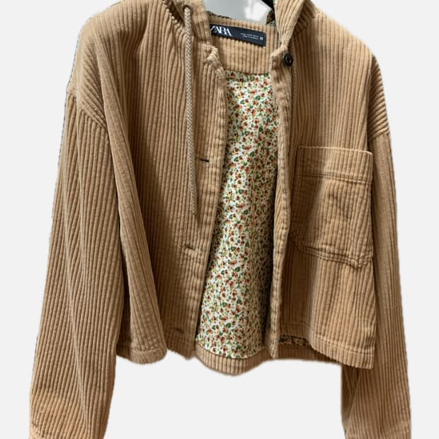 자라 zara 코듀로이 크롭 후드 자켓 베이지