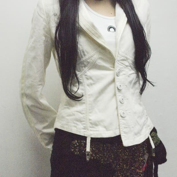 디젤 크롭컷 화이트 코튼 본디지 플라이트 자켓