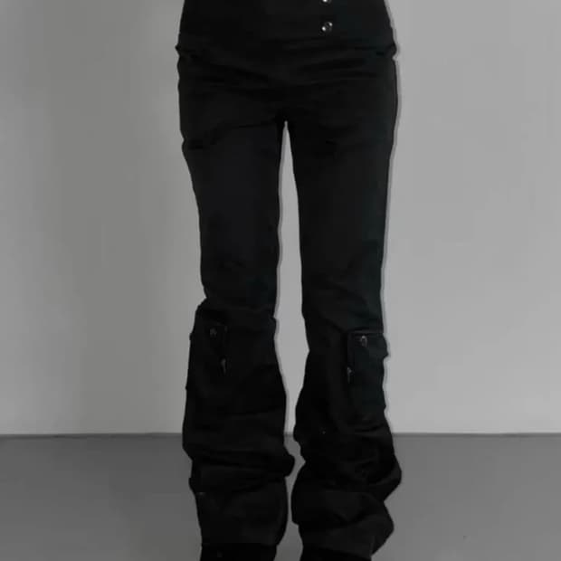 디에어타운 위시크 긱시크 투버튼 포켓 카고 부츠컷 슬랙스 팬츠