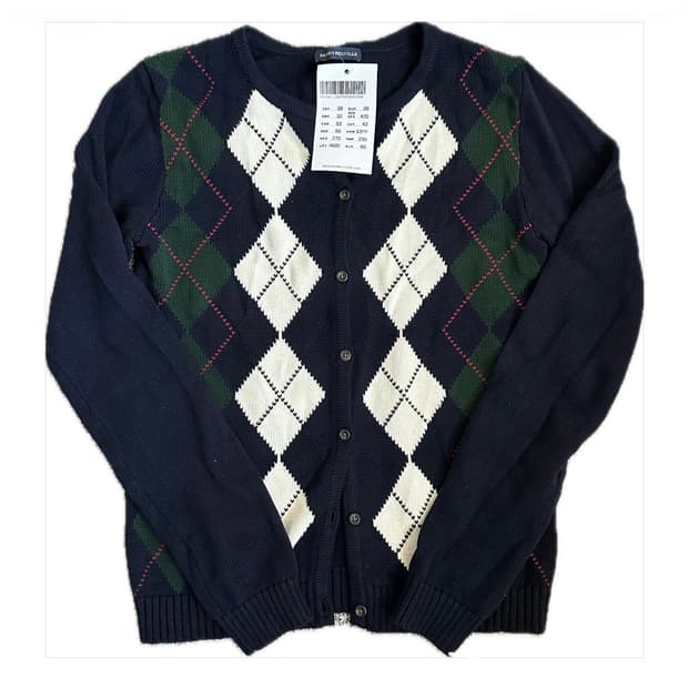 네이비 아가일 니트 가디건