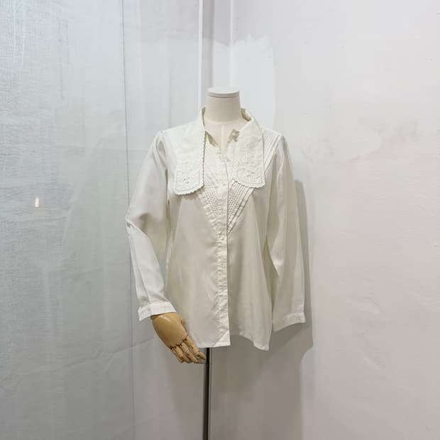 일본빈티지 레이스카라 타이 블라우스 셔츠 드뮤어 프렌치 3507