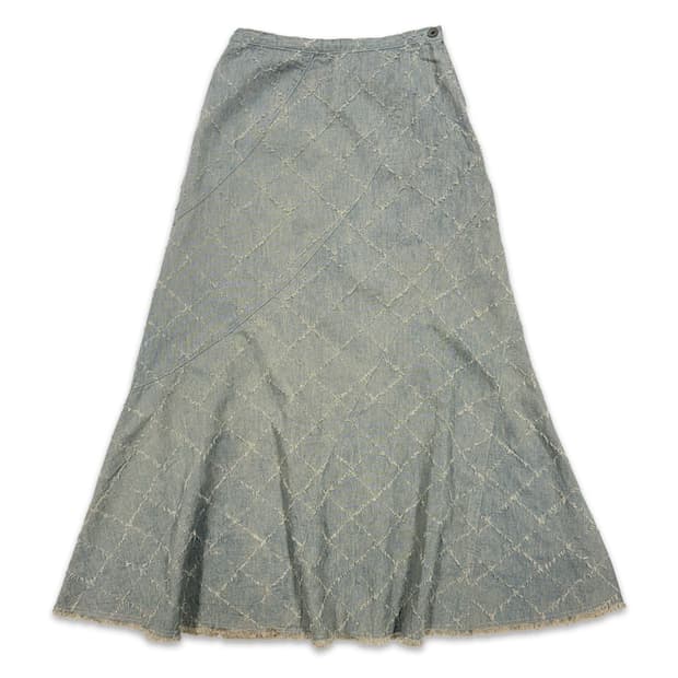 빈티지 워싱 데님 라인 플레어 롱 스커트