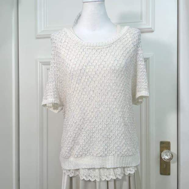 ivory pastel sleeve button crochet knit 